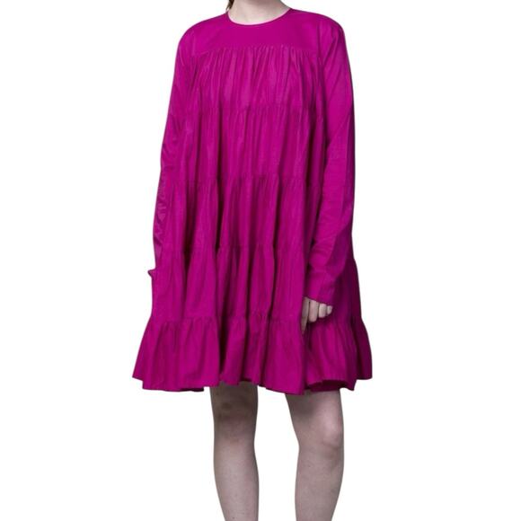 Merlette Soliman Dress Fuchsia Small Tiered Swing Mini Pima Cotton - Picture 1 of 12